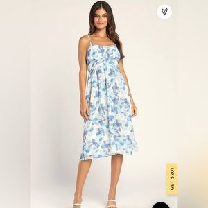 Lulus Florally Fantastic Blue Floral Print Lurex Midi Dress